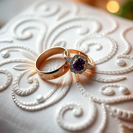 A close-up of the wedding rings on a decorative pillow, showcasing the detail in a Luminous Lens Studio wedding photo.