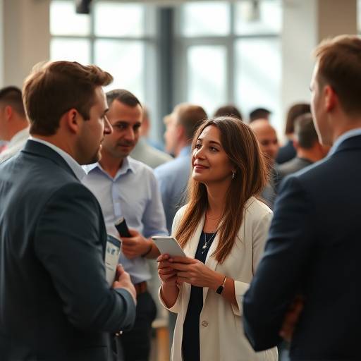 A group of people networking and mingling at a business event, documented by Luminous Lens Studio.