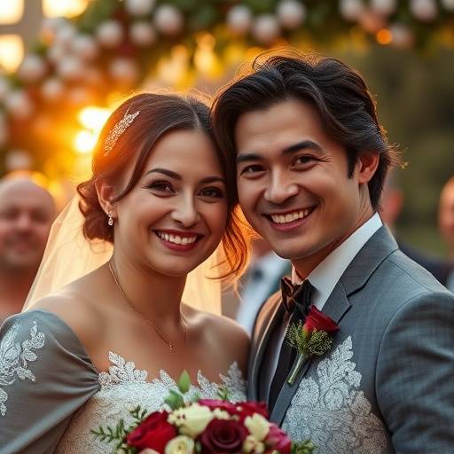 A newly married couple smiling during their wedding ceremony, taken by Luminous Lens Studio.