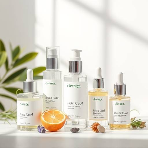 A product shot of a skincare line, highlighting its packaging and ingredients, photographed by Luminous Lens Studio.