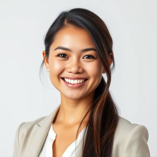 A smiling young woman in a professional headshot, exemplifying portrait photography at Luminous Lens Studio.