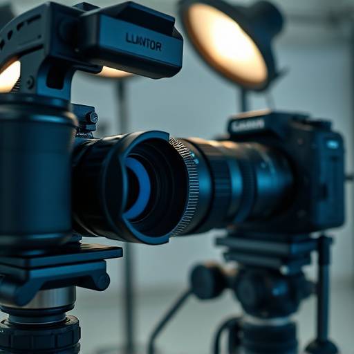 Close-up shot of professional photography equipment at Luminous Lens Studio, including cameras and lighting.